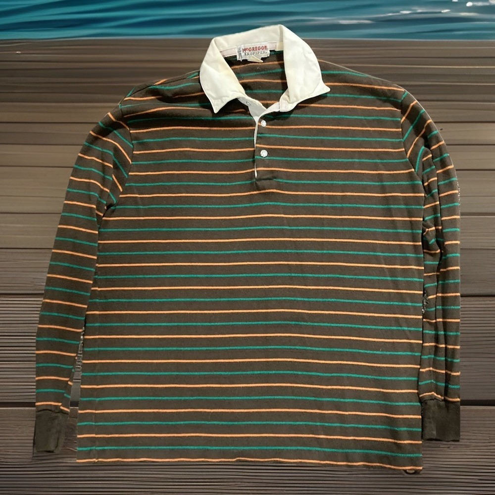 Vintage McGregor Striped Polo Shirt Grandpa Long Sleeve Retro XL